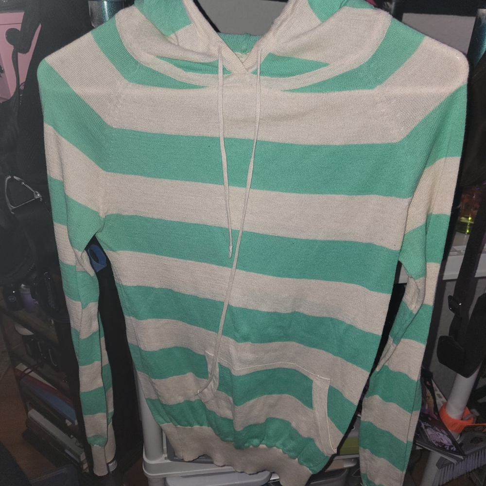 Active USA Mint Green and Cream Striped Hoodie Sweatshirt
